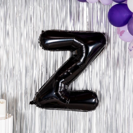 Balon Folie Metalizata Litera Z, Cyrax, 40 cm, Umflati cu Heliu sau Aer, Ambalaj Individual, Pai inclus, Negru