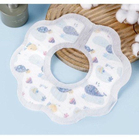 Set 10 Bavete de Unica Folosinta, Cyrax, Model Animalute Marine, pentru Bebelusi, din Bumbac, Impermeabil, 28 x 28 cm, Alb/Albastru