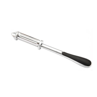 Peeler 2in1 pentru Legume si Fructe, Cyrax, Multifunctional, cu 2 Lame de Curatati si Feliat, Varf Ascutit pentru Gaurit, 18 cm, din Otel Inoxidabil, Argintiu/Negru