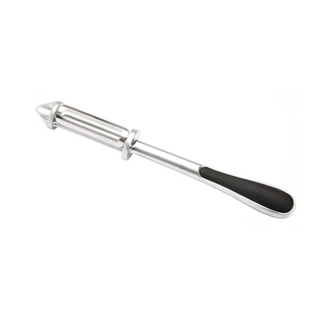 Peeler 2in1 pentru Legume si Fructe, Cyrax, Multifunctional, cu 2 Lame de Curatati si Feliat, Varf Ascutit pentru Gaurit, 18 cm, din Otel Inoxidabil, Argintiu/Negru