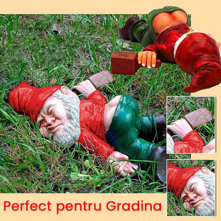 Decoratiune pentru Gradina,  Model Pitic de Gradina Beat, Statuie Amuzanta pentru Gradina, Decor pentru Gradina, Gnom Beat, 18 cm, Rosu