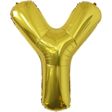 Balon Folie Metalizata Litera Y, Cyrax, 80 cm, Umflati cu Heliu sau Aer, Ambalaj Individual, Pai inclus, Auriu