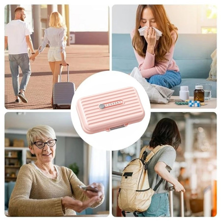 Cutie Medicamente,  Roz, 7 Compartimente, Portabila si Compacta, 11x7.2x3.5 cm, Ideala pentru Uzul Cotidian