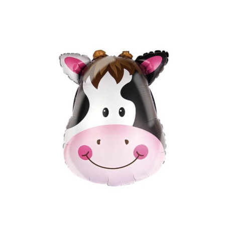 Balon din Folie Metalizata, Cyrax, Mini Figurine Animalute, Model Vacuta, Tematica Aniversare, 45x40 cm, Ambalaj Individual, Pai Inclus, Umflare cu Aer sau Heliu, Multicolor