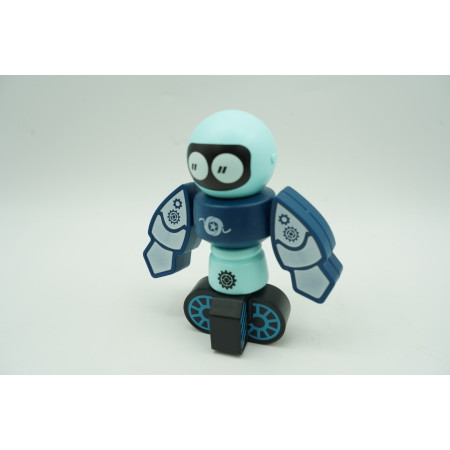 Cyrax Set inteligent de blocuri magnetice pentru copii, 7 piese, cutie depozitare, robotel, albastru