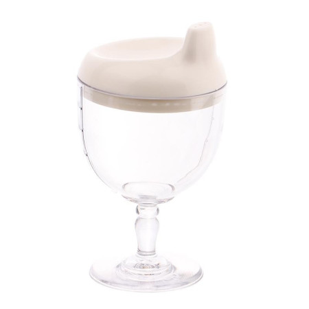 Pahar din Plastic Transparent cu Picior, Cyrax, pentru Copii, 14 x 7.7 cm, cu Cioc Antiscurgere, + 3 Ani, Fara Maner, Alb