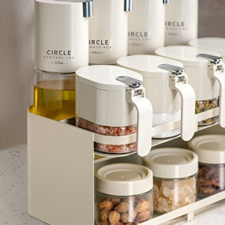 Suport pentru Depozitare Condimente, Ulei, Otet, Cyrax, Montare pe Perete din 12 Piese, Uz Casnic, pentru Bucatarie, 31 x 21.9 x 31.5cm, Alb