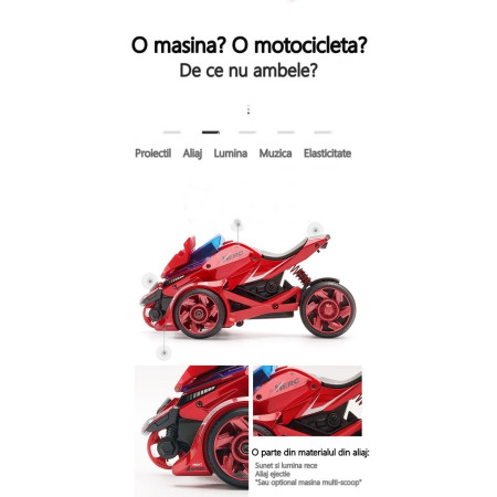 Cyrax Jucarie pentru copii, masina cu extensie de motocicleta, 2 in 1, rosie