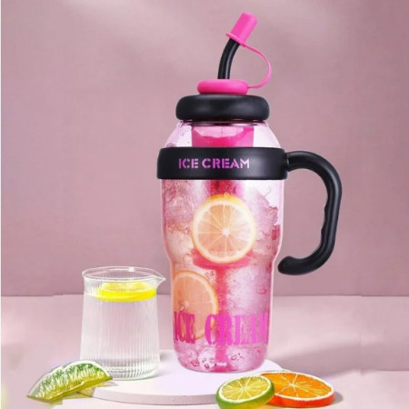 Sticla de Apa, Cyrax, Termica, Mentinere 6 Ore, 1400 mL, cu Pai si Capac, PP si Silicon, cu Maner Negru, 25.5x7.5 cm, Roz