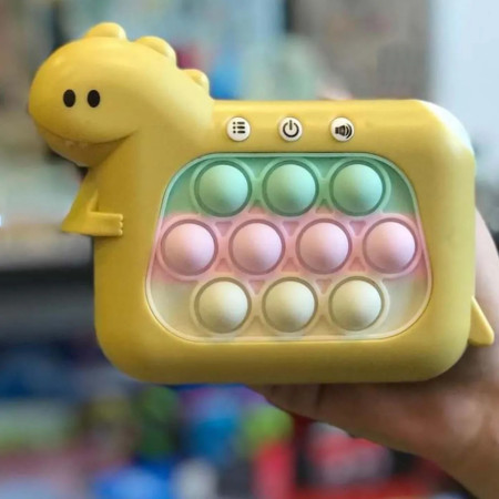 Jucarie Interactiva Pop It Whack A Mole, Cyrax, Tip Consola, Anti-Stres, 4 Moduri de Joc, din ABS si Silicon, +3 Ani, Model Dinozaur, Galben