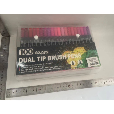 Set 100 Carioci, Cyrax, pe Baza de Apa, 2 Tipuri de Varf, 1-2 mm, 0.4 mm, Corp Carioca Negru, din Plastic, Multicolor