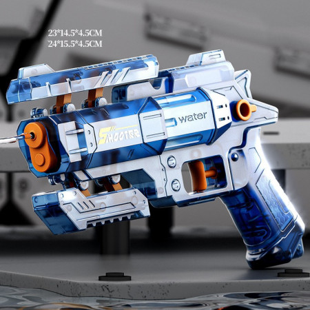 Pistol Manual cu Apa, Cyrax, Jucarie Pistol cu Apa Sigur Pentru Copii, Design Nou S-Shooter Atractiv, 23 x 14.5 cm, Albastru Transparent
