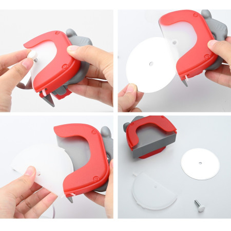 Cutit circular pentru pizza Cyrax, 11.5 x 12.5 cm, otel inoxidabil si plastic, capc protectie lama, rosu