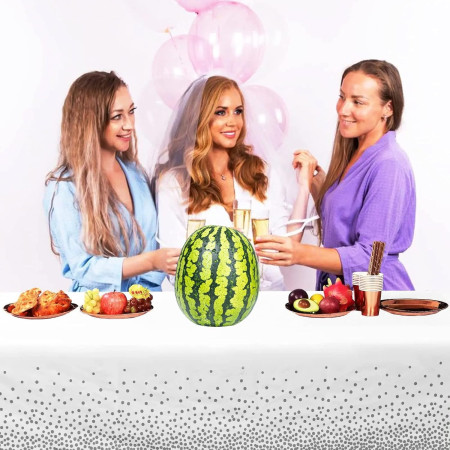 Fata de Masa, Cyrax, din PEVA, Imprimeu Buline, 137 x 274 cm, Impermeabila, Fara Pete, Curatare Rapida, Gri