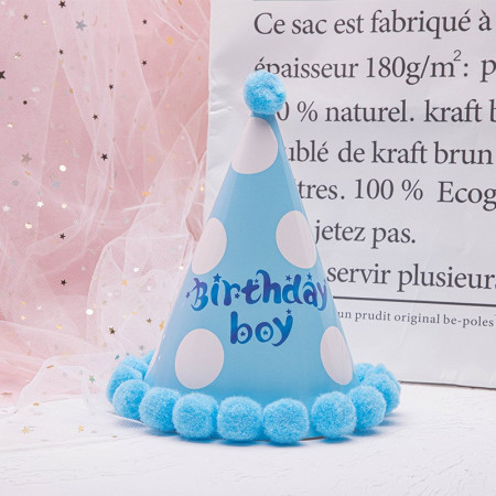 Set 6 Coifuri Birthday Boy, Cyrax, pentru Petrecere, Tematica Aniversare, Model cu Buline, Albastru