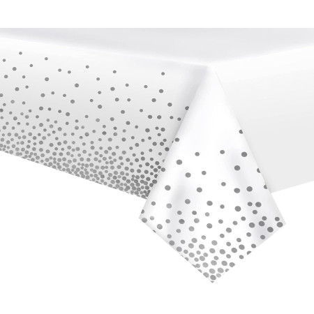 Fata de Masa, Cyrax, din PEVA, Imprimeu Buline, 137 x 274 cm, Impermeabila, Fara Pete, Curatare Rapida, Gri