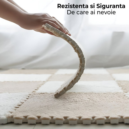 Set 10 Piese Covor tip Puzzle, Cyrax, Spuma EVA, Pufos, 30 x 30 x 1 cm, Alb