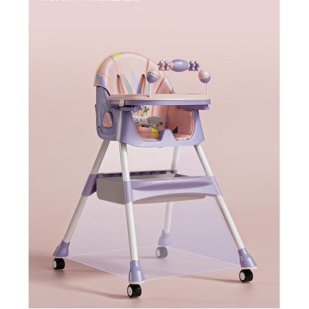 Scaun de Masa pentru Bebelusi si Copii, Cyrax, 2 Tavite cu Jucarii si Husa Detasabile, Multifuncțional, Stabil, Centura de Siguranta, Spatar Reglabil Moale, Balansoar, Cos de Depozitare, de la 6 Luni, 97x73x65cm, Mov