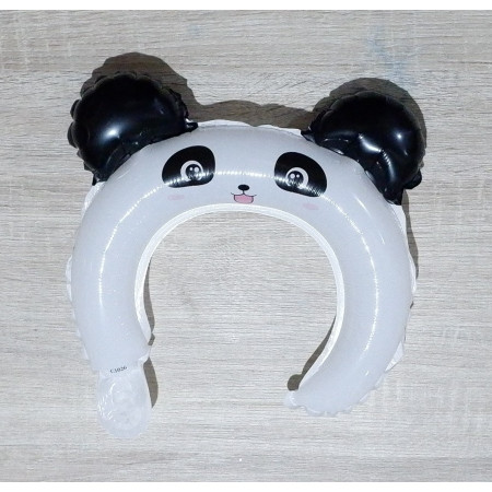 Balon din Folie Metalizata, Cyrax, Tip Coronita cu Urechi, Model Panda, Ambalaj Individual, Pai Inclus, Umflare cu Aer sau Heliu, 27 x 28 cm, Alb/Negru