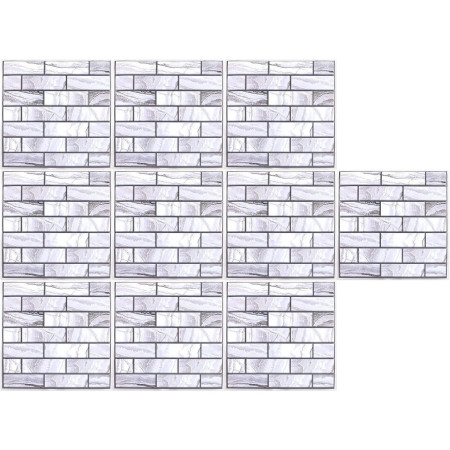 10 x Placi Tapet Autocolant 3D cu Imitatie de Marmura Dreptunghiulara, pentru Perete Bucatarie Sufragerie, Usor de Curatat, Rezistent la Apa, Autoadeziv, 30x30 cm, Gri