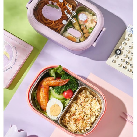 Cutie pentru Pranz sau Gustari, Cyrax, cu Doua Compartimente, pentru Copii si Adulti, Etansare, PP, Perfect pentru Scoala si Birou, 1000 mL, 22.5x14.5x8 cm, Roz