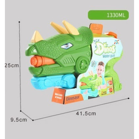 Pistol cu Apa pentru Copii, Rezervor, Pentru Piscina/Plaja, Cyrax, 6ani+, Triceratops, 3 duze, Verde, 1330ML