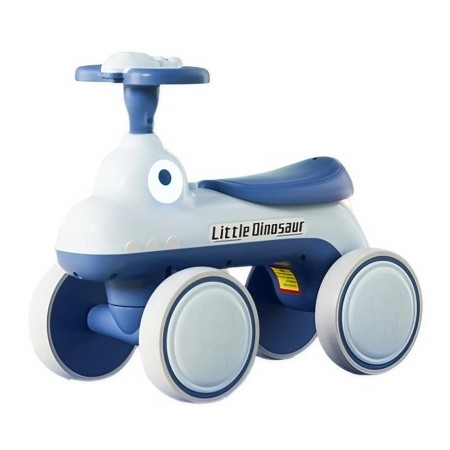 Bicicleta Pentru Copii, Cyrax, Fara Pedale, Cu Patru Roti, Din Plastic Rezistent, Fara BPA, Cu Muzica Si Lumini, Model Dinozaur, 50x27x40 Cm, Albastru