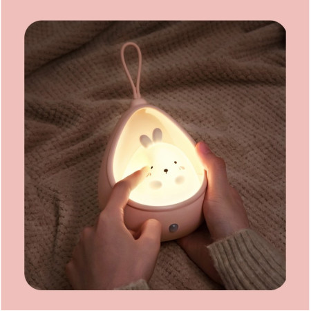 Lampa de veghe portabila cu 2 moduri de functionare  silicon non-toxic, reincarcabila USB, senzor miscare, roz, pisicuta