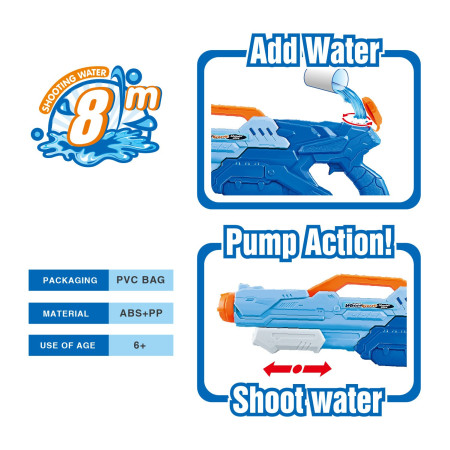 Pistol cu Apa pentru Copii, Rezervor, Pentru Piscina/Plaja, Cyrax, 6ani+, Albastru, 1500ML