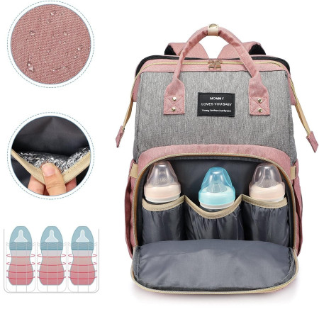 Rucsac Multifunctional pentru Mamici, Cyrax, din Panza Oxford, Compartimentare Multipla, Impermeabil, 43 x 18 x 26 cm, Roz/Gri
