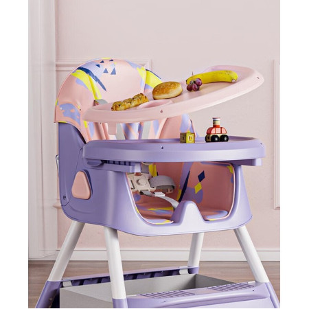 Scaun de Masa pentru Bebelusi si Copii, Cyrax, 2 Tavite cu Jucarii si Husa Detasabile, Multifuncțional, Stabil, Centura de Siguranta, Spatar Reglabil Moale, Balansoar, Cos de Depozitare, de la 6 Luni, 97x73x65cm, Mov