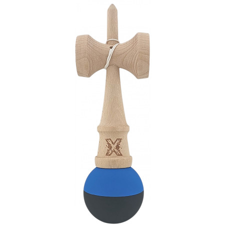 Kendama X Originala, Profesionala, Cyrax, din Lemn, Rubber Grip, 18 cm, Albastru/Negru