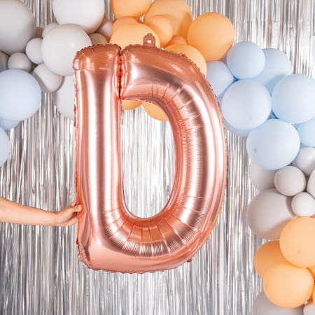 Balon Folie Metalizata Litera D, Cyrax, 100 cm, Umflati cu Heliu sau Aer, Ambalaj Individual, Pai inclus, Rose Gold