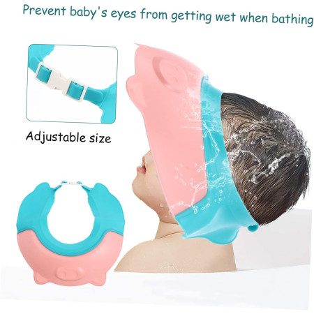 Cyrax Viziera de Protectie Baie Pentru Copii, Fippy, Model Purcelus, Dimensiune ajustabila, Durabil, Usor de curatat, Impotriva Samponului, pentru Ochi si Urechi, TPE+PP, 23x23 cm, Roz