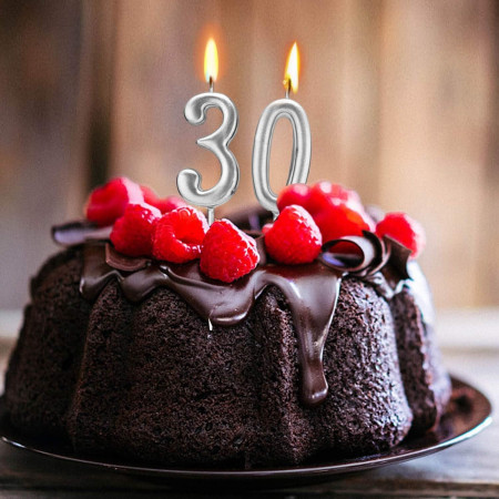 Lumanare de Tort, Cyrax, Model Cifra 3, Party, 4.5 x 2.5 cm, din Parafina, Argintiu