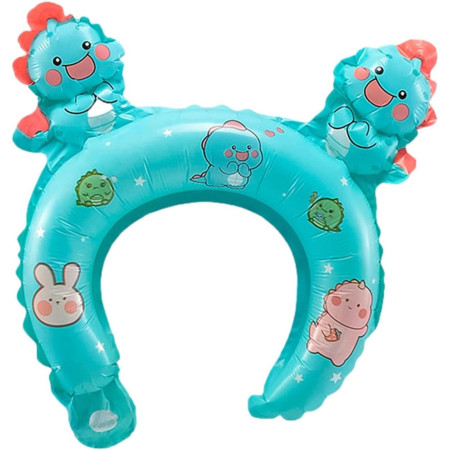 Balon din Folie Metalizata, Cyrax, Tip Coronita cu Urechi, Model Dinozauri, Ambalaj Individual, Pai Inclus, Umflare cu Aer sau Heliu, 29 x 26.5 cm, Albastru