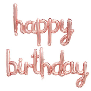 Set Baloane din Folie Metalizata, Cyrax, Model Happy Birthday, 45x85 cm, 45x124cm, Baloane Party, Ambalaj Individual, Pai Inclus, Umflare cu Aer sau Heliu, Roz Pal