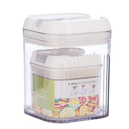 Cutii de Depozitare Alimente, Cyrax, Set din 2 Cutii de tip Container, Recipiente pentru Cereale in Bucatarie, 0.5 L-10x10.5 cm, 1.3 L-12.5x12.5x16.5 cm, Transparente cu Capac Alb