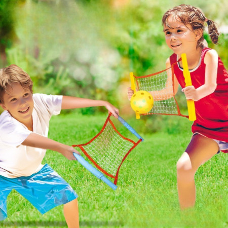 Joc Spikeball, Cyrax, pentru Copii, Joc in 2, pentru Plaja, Parcuri, Interior, 2 Plase, 2 Mingi, Senzorial, Prinderea Mingii, 50x30 cm, Multicolor