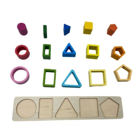 Jucarie Montessori de Sortat, Cyrax, din Lemn, Tip Puzzle, cu 5 Forme Asimetrice, 15 Piese, Educativa, Interactiva, Creativa, Materiale Non Toxice, +2 Ani, Multicolor