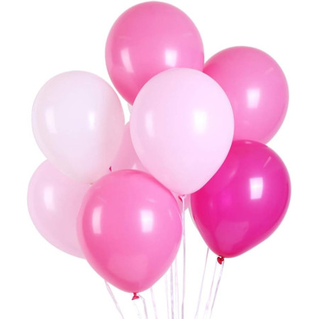 Set 10 Baloane din Latex Metalizate, Cyrax, Model Party, 23 cm, Alb si Roz, 2.2 g