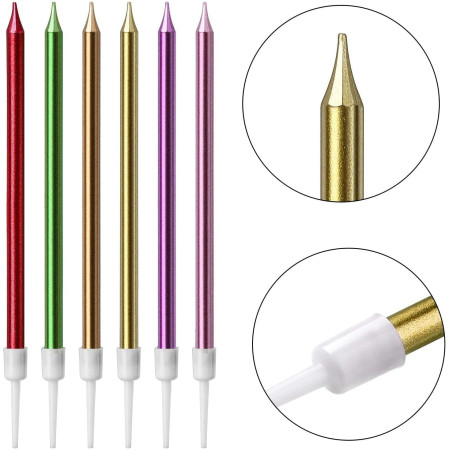 Set 6 Lumanari de Tort, Cyrax, din Parafina, 11 x 0.4 cm, Lucioase, Multicolor