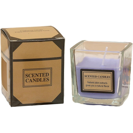 Lumanare Parfumata,  Model Pahar Transparent, cu Ulei Esential, 4.8 x 5.4 x 5.5 cm, Aroma de Lavanda, Mov