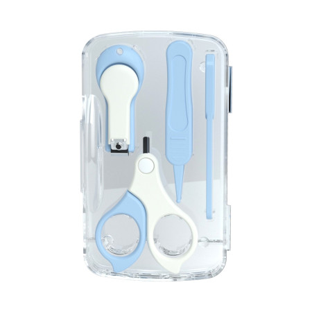 Set 4in1 de Ingrijire Unghii pentru Bebelusi, Cyrax, Cutie de Depozitare Transparenta, 0-6 Ani, 13.6x8x2 cm, Albastru Deschis