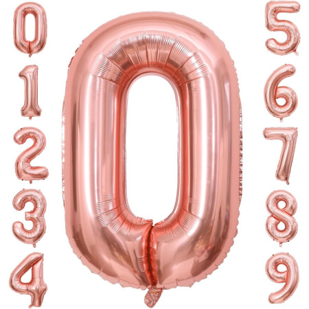 Balon din Folie Metalizata Cyrax, Figurina Cifra, Tema Aniversare 100 cm, Ambalaj Individual, Pai inclus, Umflare cu Aer sau Heliu, Coral, Rose, Cifra 0