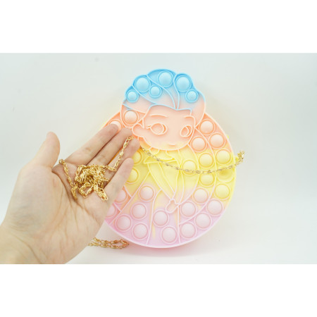 Jucarie antistres din silicon, Cyrax, Pop It Now and Flip It, Geanta de umar, Mica printesa, 16 cm, Macarons