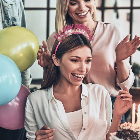 Coronita Decorativa pentru Petreceri, Cyrax, Tema Aniversare, Model Happy Birthday, Marime Universala, Roz