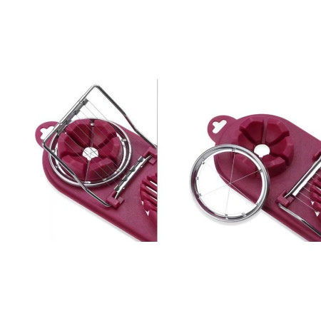 Feliator multifunctional Cyrax pentru oua, mozzarela, fructe, 2 forme de feliere, agatatoare, 20 cm, Visiniu