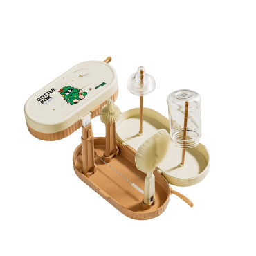 Set 7 Piese de Spalat/Uscat Biberoane, Cyrax, Portabil, Peri de Silicon, pentru Tetine, Suzete, Biberoane, Paie, Cutie Inclusa, 20 x 9.5 cm, Portocaliu