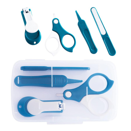 Set 4in1 de Ingrijire Unghii pentru Bebelusi, Cyrax, Cutie de Depozitare Transparenta, 0-6 Ani, 13.6x8x2 cm, Albastru Marin